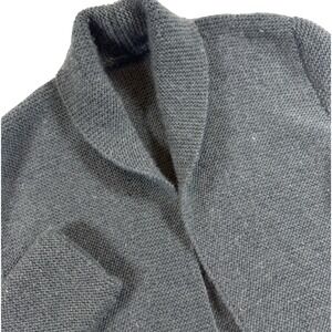 Hand Knit Wool Open Cardigan Sweater Womens M/L Gray Shawl Collar Tie Waist